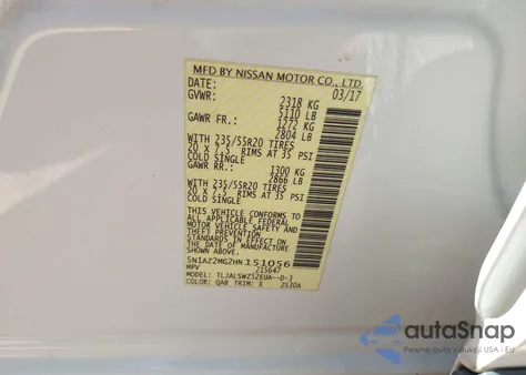 2017 Nissan Murano Platinum из США, поврежденный, VIN 5N1AZ2MG2HN151056